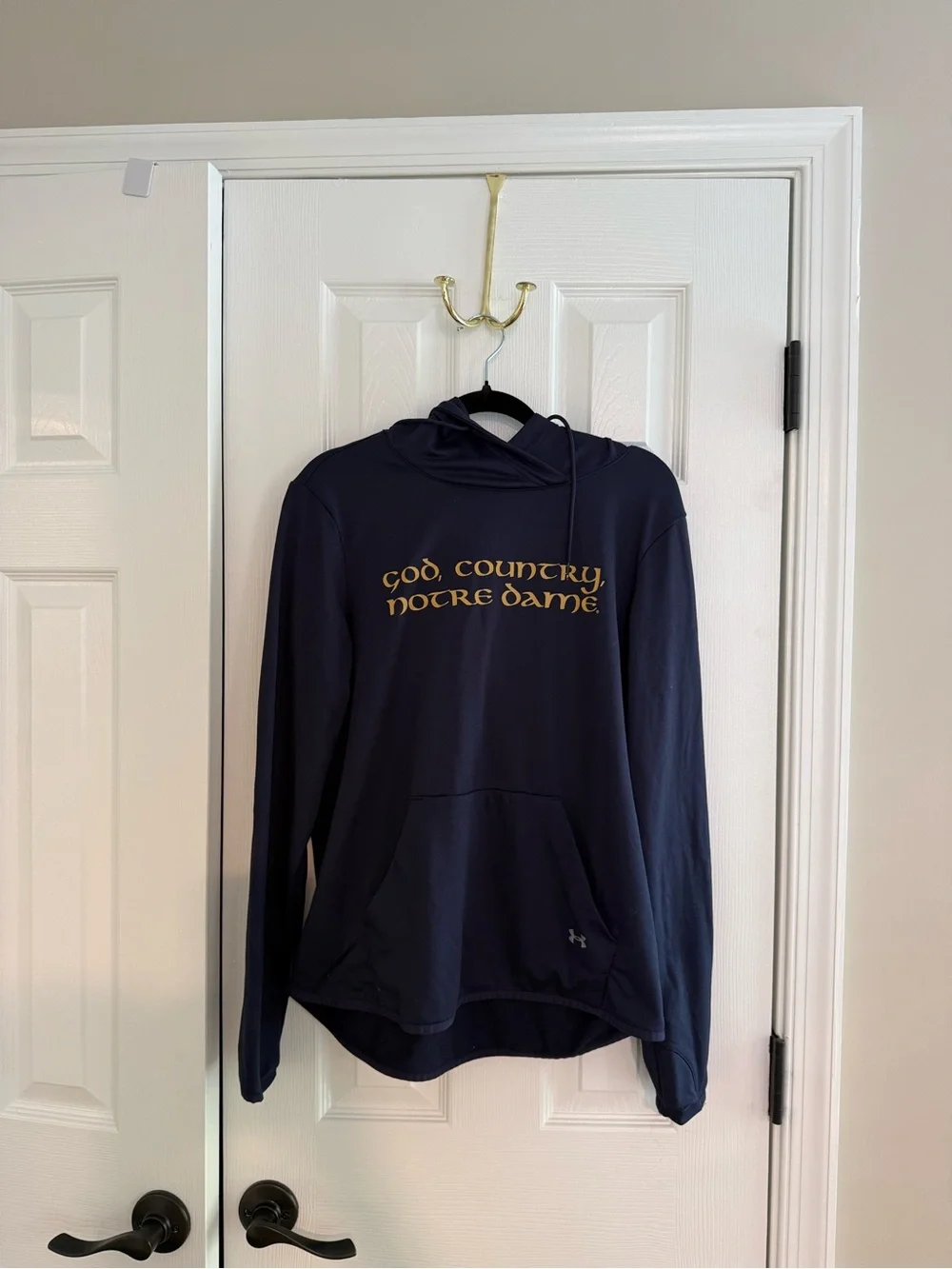 Under Armour Navy Pullover Hoodie with Gold Notre Dame Script